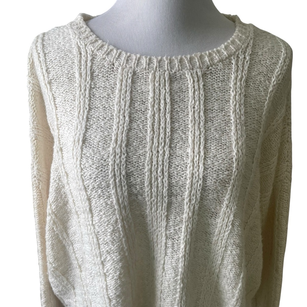 Eileen Fisher Textured Knit Organic Cotton Long Sleeve Sweater Cream Size - Picture 3 of 8